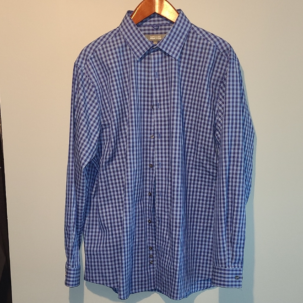 Kenneth Cole Navy Checkered Button-Down Shirt